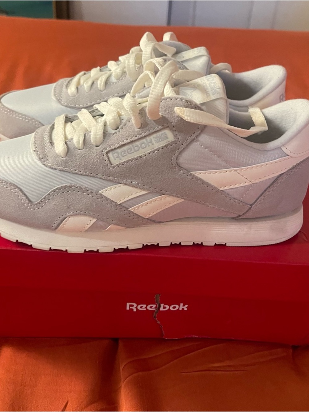 Reebok Light Gray and White Classic Nylon Sneakers